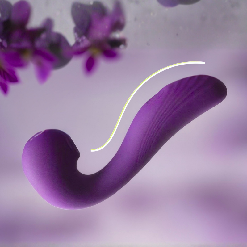 Front view of the sleek purple  massager, showcasing its seamless body-safe silicone construction and ergonomic shape designed for comfort.