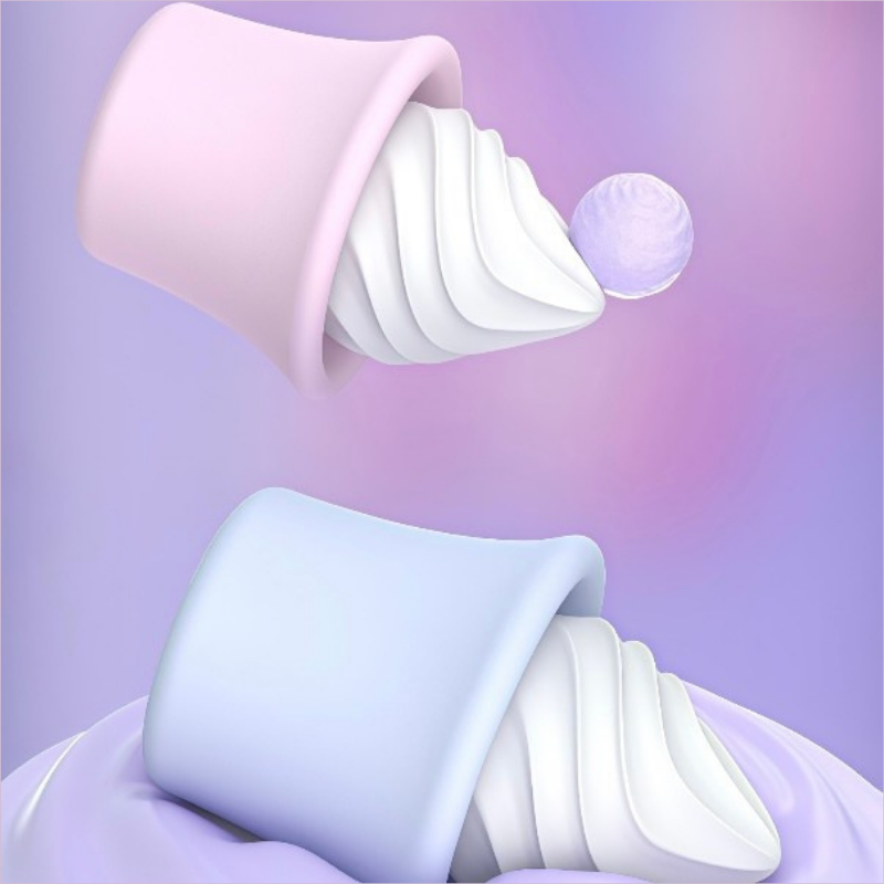 Close-up detail showing the dual-layer silicone construction - a soft outer layer over a flexible core - with visible ice cream swirl texture on the surface.