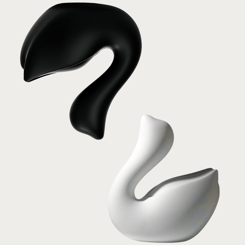 Front view of both black and white swan massagers, showing the elegant pair for versatile pleasure options.