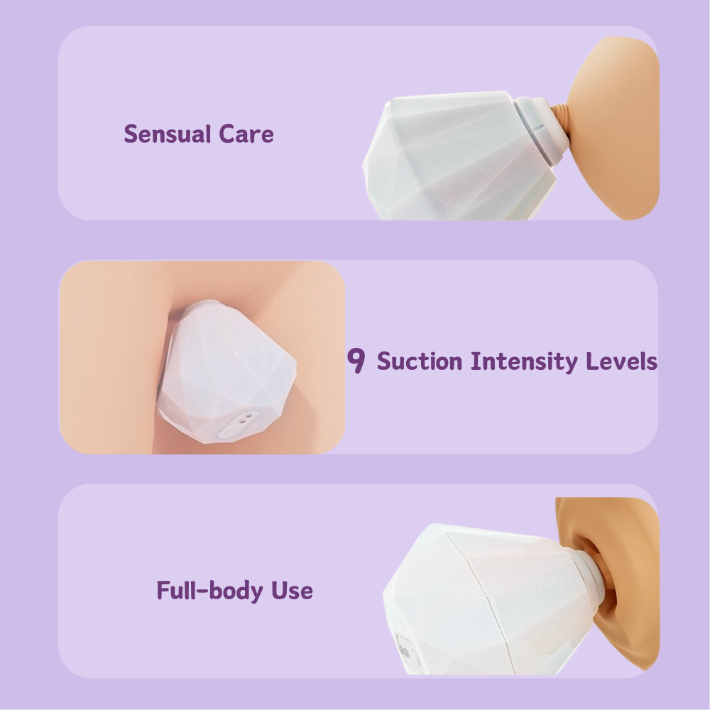 The pearl white diamond stimulator shown for versatile sensual care and full-body use, featuring 9 customizable suction intensity levels for a personalized experience.